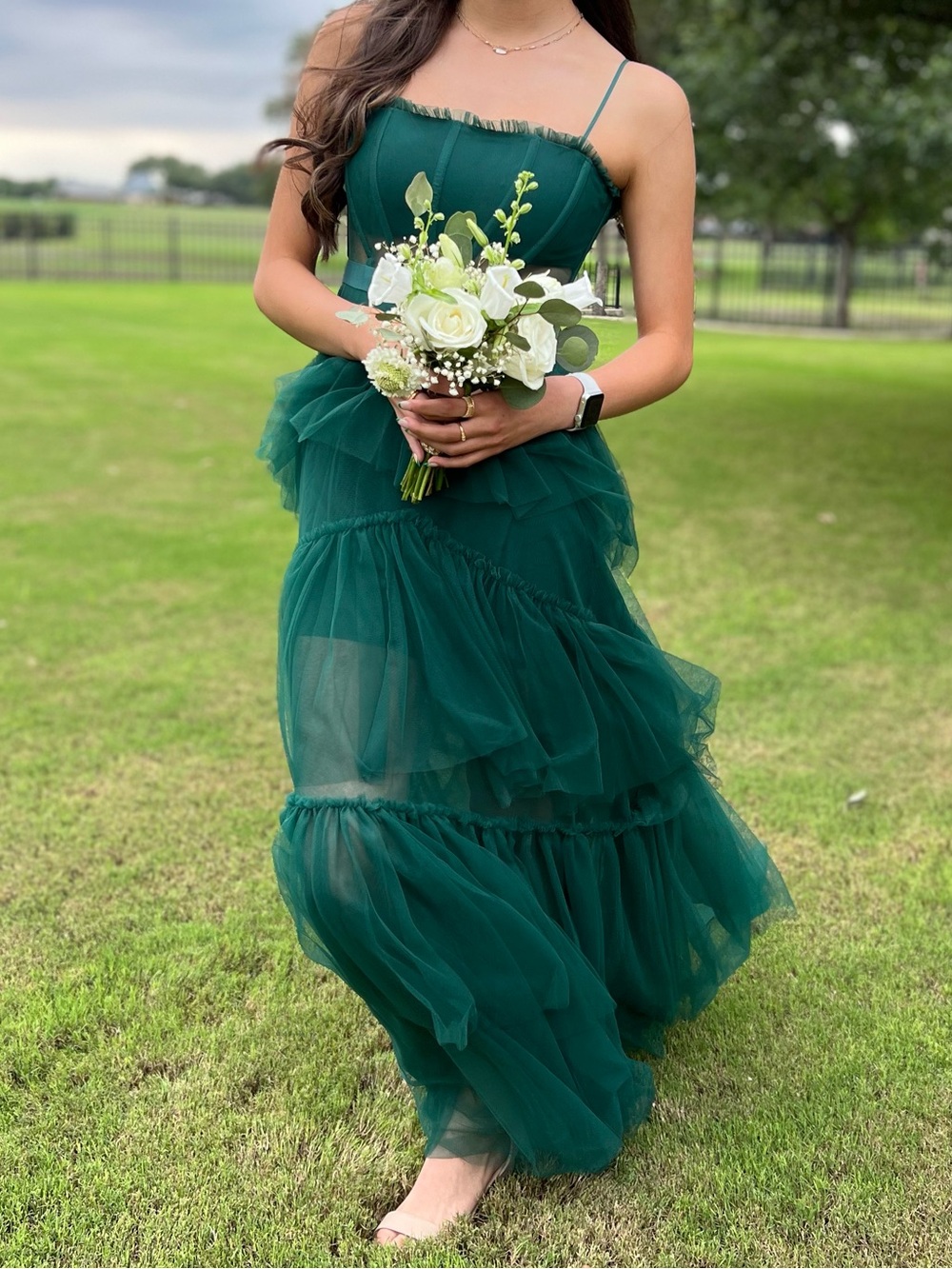 Next Dark Green Tiered Tulle Prom Dress